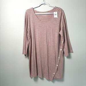 J Jill Pure Jill Asymmetric Button Tunic Top Size L Oatmeal Red Striped NWT